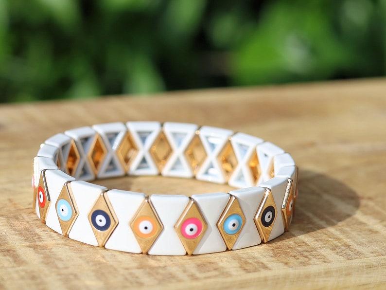 Various special Enamel Tile Bracelets, Enamel, Stretchy Tile Bracelet, Enamel Bracelet Ethnic Style Rainbow Color Matching. Evil Eye Bracelet&nbsp;