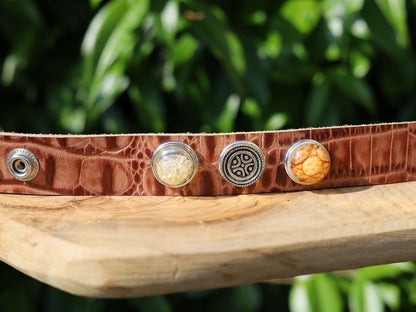 Brown Cuff Bracelet, Leather Bracelet, Wire-cable Chain,  metal button leather Bracelet, brown Leather Wrap Bracelet,poppers/chunks/buttons.