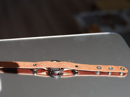 Leather O-Ring Bracelet, Leather Bracelet,Wire-cable Chain,metal button leather Bracelet, brown Leather Wrap Bracelet,poppers,chunks,buttons