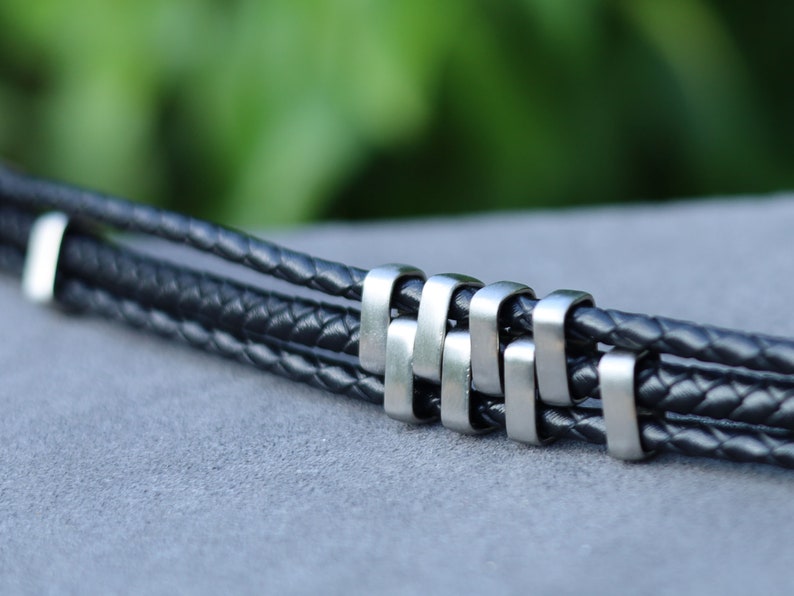 Double Layer Black Steel , Leather black Bracelet, Wire-cable Chain, Bangles, black Leather Wrap Bracelet, poppers, chunks, buttons