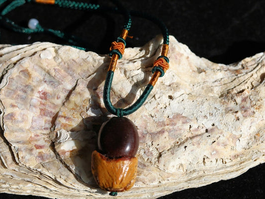 special necklaces Tagua nuts,  Coco Orinocensis, Orinoco coconut,  Myanmar Eggplant seed, Hand Knotted Adjustable Cord String Necklace,
