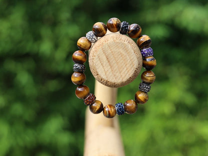 Polymer Clay Large Hole European Spacer Beads with Rhinestone  combined Tiger eye 12 beads. Tiger Eye stabilizes mood swings