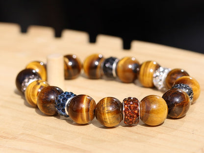 Polymer Clay Large Hole European Spacer Beads with Rhinestone  combined Tiger eye 12 beads. Tiger Eye stabilizes mood swings