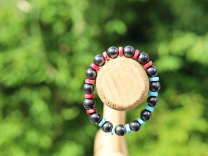 SHUNGITE Heishi Gemstone Beads, Sea Sediment Jasper turquoise blue/ red. Tibetan Magical Natural Stripe Raja Kayu Bead King  Wood