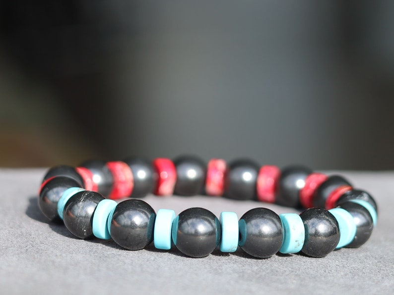 SHUNGITE Heishi Gemstone Beads, Sea Sediment Jasper turquoise blue/ red. Tibetan Magical Natural Stripe Raja Kayu Bead King  Wood