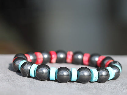 SHUNGITE Heishi Gemstone Beads, Sea Sediment Jasper turquoise blue/ red. Tibetan Magical Natural Stripe Raja Kayu Bead King  Wood