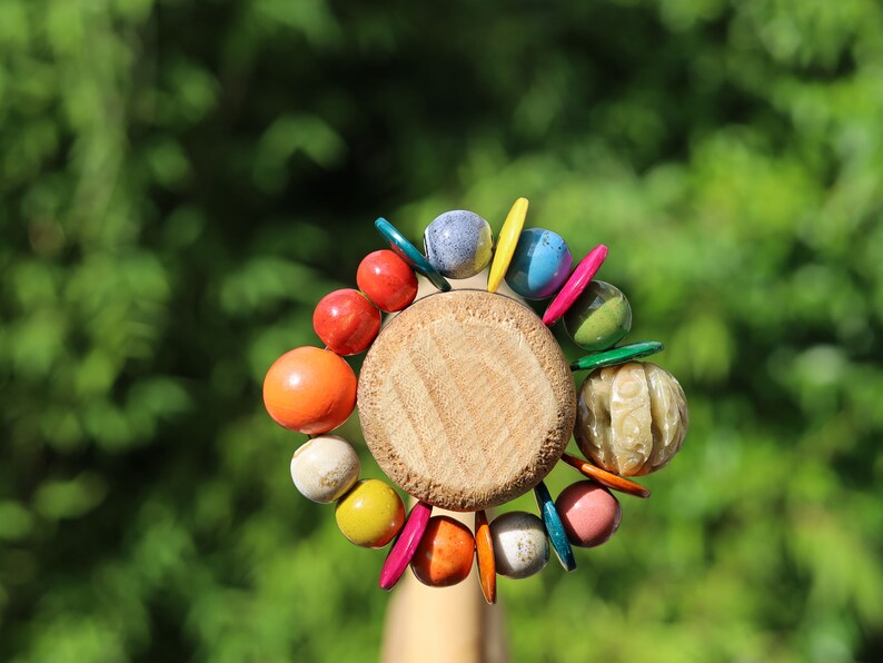 Soapstone round green bead, 24 mm Bracelet, With 18 mm Wooden coloreds beads are hip, cool and trendy!