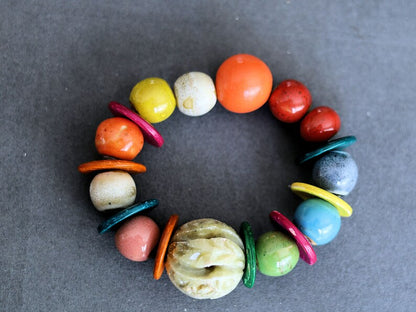 Soapstone round green bead, 24 mm Bracelet, With 18 mm Wooden coloreds beads are hip, cool and trendy!