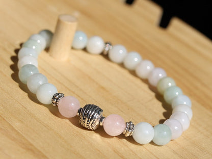 Beryl mineral bracelets with ibetan Antiqued Silver Round Floral Spacer Beads