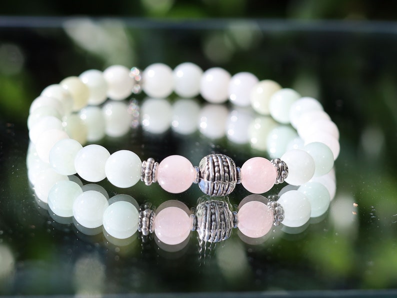 Beryl mineral bracelets with ibetan Antiqued Silver Round Floral Spacer Beads