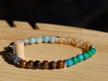 The MIXED Collection. Chrysocolla, Tiger eye, Labradorite, Amazonite, Citrine 6mm Gemstone Bracelet.  Energizing Mixed Stone Bracelet
