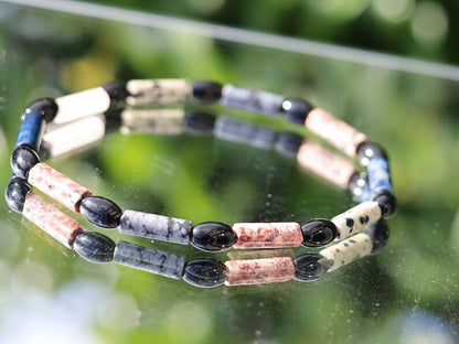 Natural Black Agate Barrel Beads. With multi color tube gemstones Sea Sediment Jasper.
