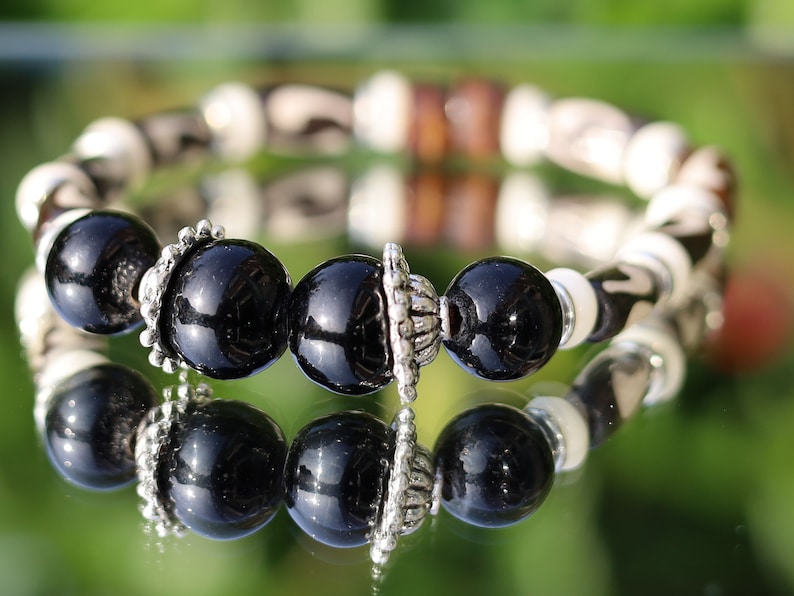 Exclusive Agate beads 12mm bracelet with plastic tubes and Silver Beads-Antique Silver.  powerful way to express your individuality