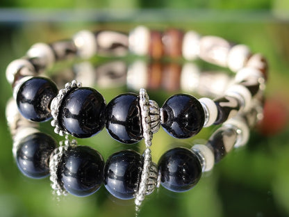 Exclusive Agate beads 12mm bracelet with plastic tubes and Silver Beads-Antique Silver.  powerful way to express your individuality