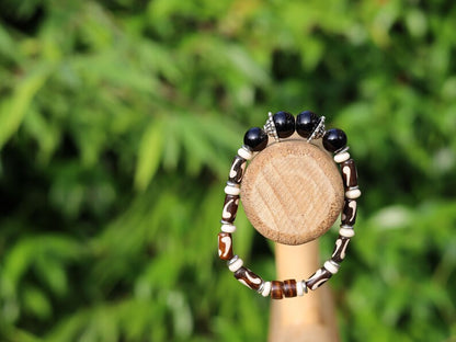 Exclusive Agate beads 12mm bracelet with plastic tubes and Silver Beads-Antique Silver.  powerful way to express your individuality