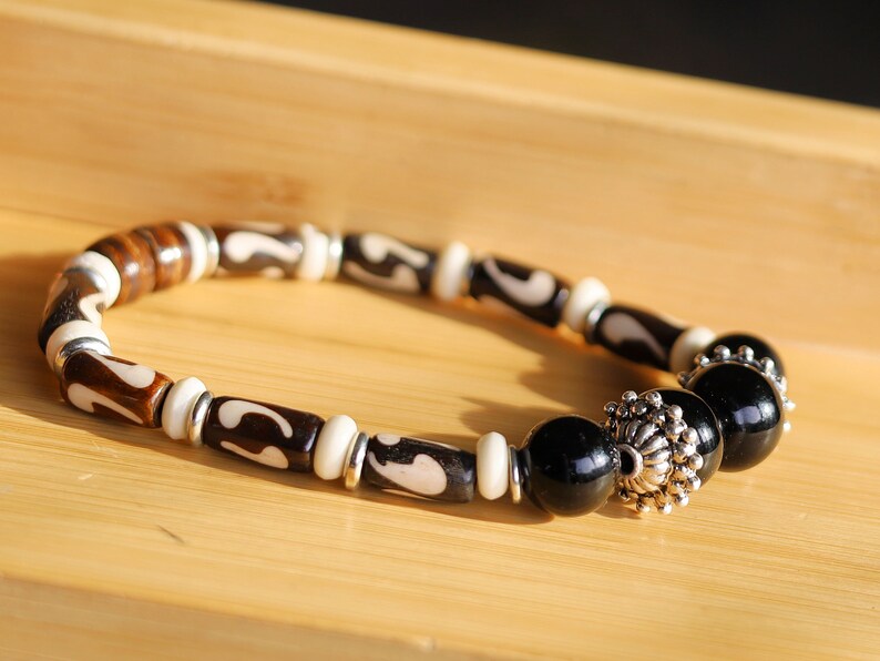 Exclusive Agate beads 12mm bracelet with plastic tubes and Silver Beads-Antique Silver.  powerful way to express your individuality