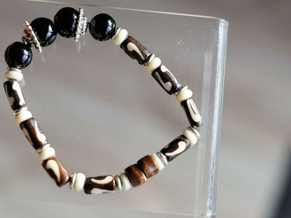 Exclusive Agate beads 12mm bracelet with plastic tubes and Silver Beads-Antique Silver.  powerful way to express your individuality