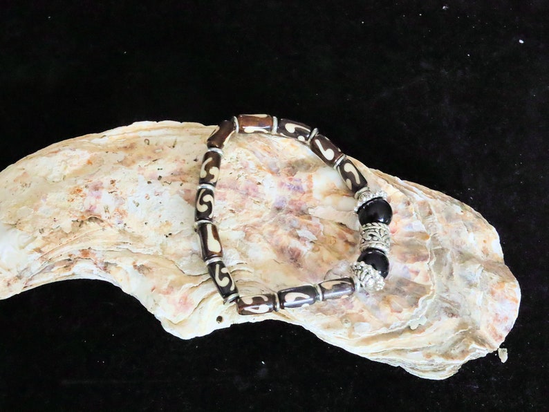 Exclusive Agate beads 12mm bracelet with plastic tubes and Silver Beads-Antique Silver.  powerful way to express your individuality