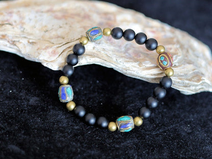 Nepal model Shaligram Super rare Natural black round bracelets. With Nepalese brass decorative round beads. Handmade in Nepal.