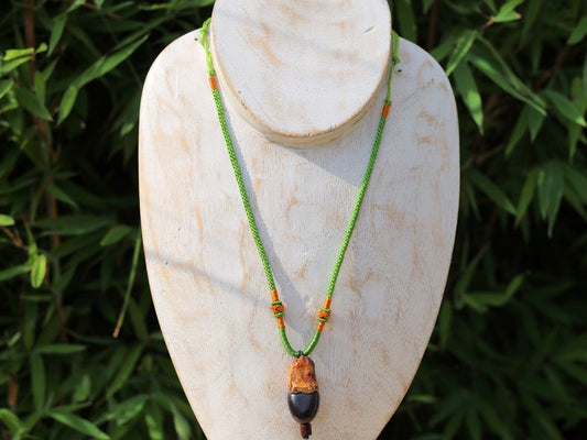 Tagua Nut. Natural Bodhi Myanmar Eggplant seed bead. Hand Knotted Adjustable Cord String Necklace.