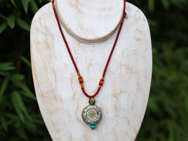 Beautiful Large Nepalese Bead with Antique Silver tone Metal, Turquoise and Coral. Size: approx 42 mm length x 14,5 mm across