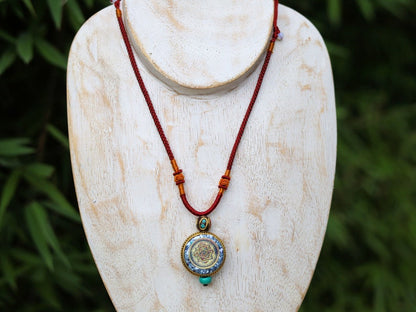 Beautiful Large Nepalese Bead with Antique Silver tone Metal, Turquoise and Coral. Size: approx 42 mm length x 14,5 mm across