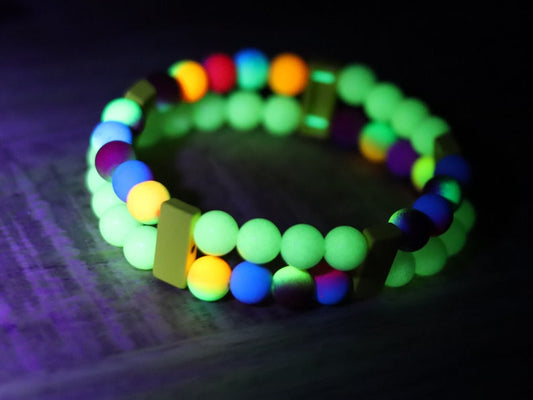 Introducing our stunning multi color Double-Row UV-Reactive Bracelet , the ultimate accessory to light up your night,UV Reactive Fluorescent