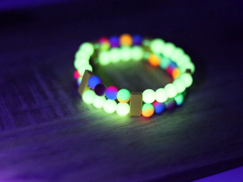 Introducing our stunning multi color Double-Row UV-Reactive Bracelet , the ultimate accessory to light up your night,UV Reactive Fluorescent