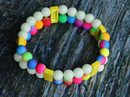 Introducing our stunning multi color Double-Row UV-Reactive Bracelet , the ultimate accessory to light up your night,UV Reactive Fluorescent