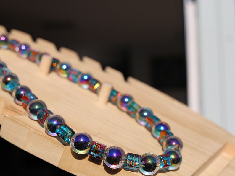 Party rave festival necklace,  holographic beads with Color cube sparkling Glass beads, Holographic, choker, Statement, party, necklace