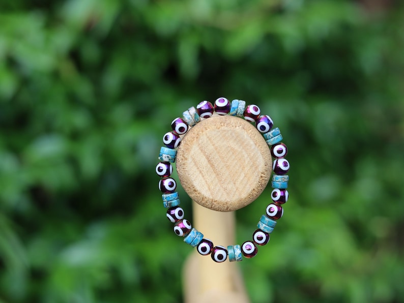 Round Handmade Evil Eye Lampwork Beads, Blue with Electroplate Glass, Round with Evil Eye Pattern, gold color. protecting the wearer