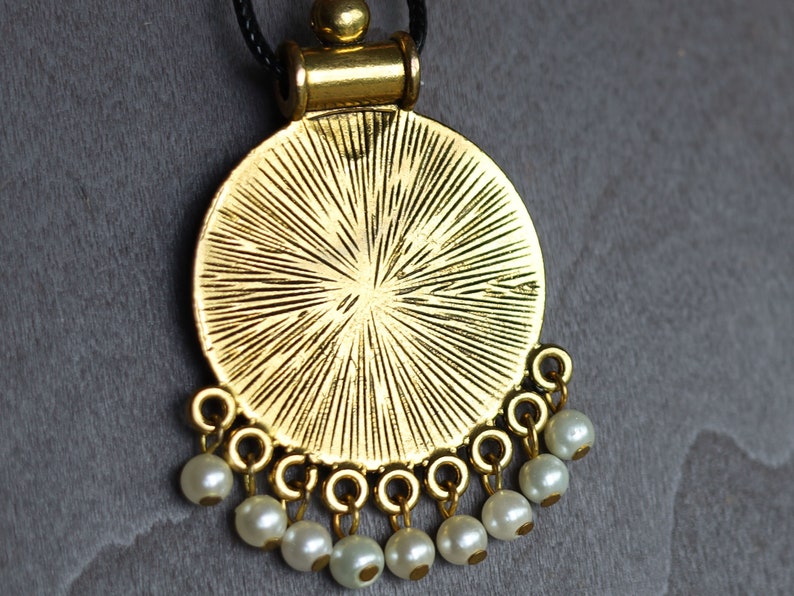 Antique Gold Large Round Tribal  Locket Charms Pendant necklace. month flower motive, Multi hole antiqued gold plated base metal, floral design
