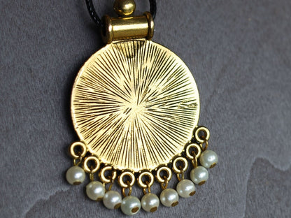 Antique Gold Large Round Tribal  Locket Charms Pendant necklace. month flower motive, Multi hole antiqued gold plated base metal, floral design