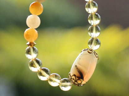 Exceptional Natural Citrine / Natural Yellow Aventurine with Agate Big Drum Bead,  Embrace the uplifting energy of this gemstone