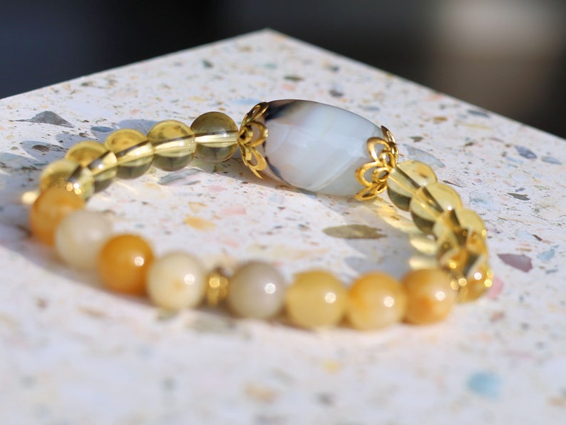 Exceptional Natural Citrine / Natural Yellow Aventurine with Agate Big Drum Bead,  Embrace the uplifting energy of this gemstone