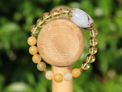 Exceptional Natural Citrine / Natural Yellow Aventurine with Agate Big Drum Bead,  Embrace the uplifting energy of this gemstone