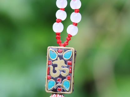 Sacred syllable "Om", with Brass Findings, Nickel Free, Rectangle with Om Symbol, Chevron-style TRADE BEADS: Africa Nepal