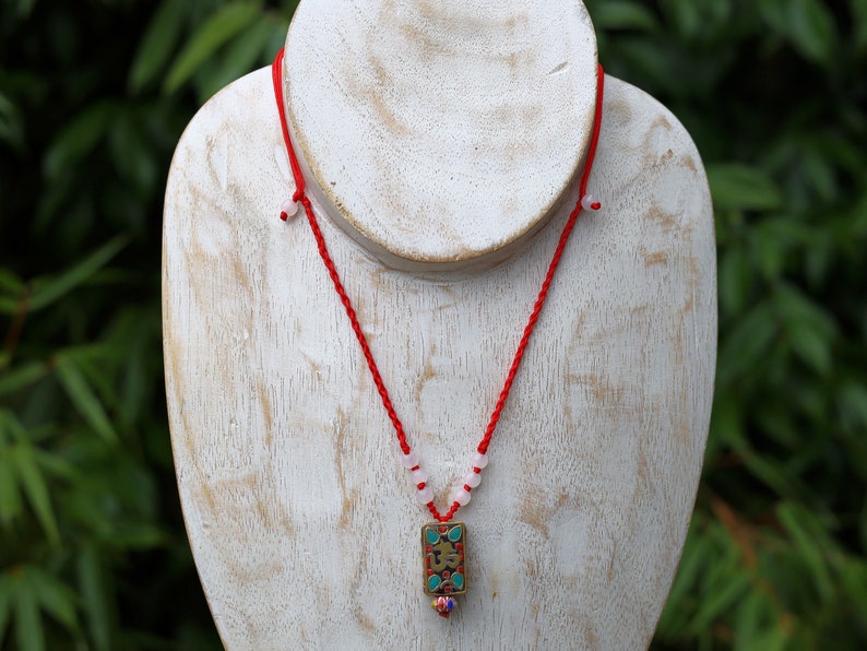 Sacred syllable "Om", with Brass Findings, Nickel Free, Rectangle with Om Symbol, Chevron-style TRADE BEADS: Africa Nepal