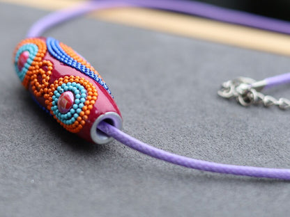 Rice Handmade Indonesia Beads, with Platinum Metal Color Aluminum Cores and Iron Findings, Red, 46~47.5x17.5mm, Hole: 4mm