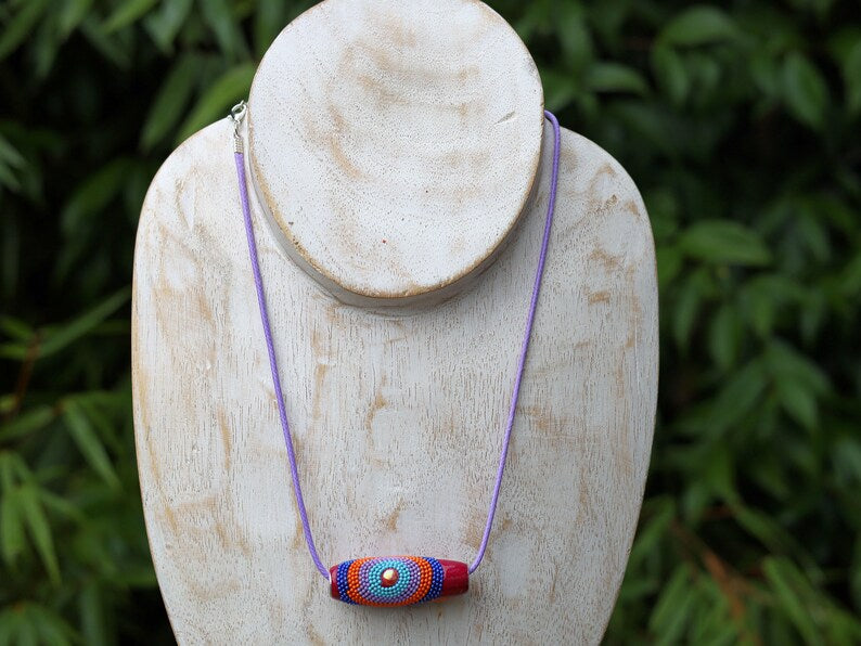 Rice Handmade Indonesia Beads, with Platinum Metal Color Aluminum Cores and Iron Findings, Red, 46~47.5x17.5mm, Hole: 4mm