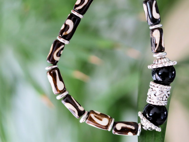 Exclusive Agate beads 12mm bracelet with plastic tubes and Silver Beads-Antique Silver.  powerful way to express your individuality