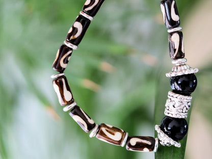 Exclusive Agate beads 12mm bracelet with plastic tubes and Silver Beads-Antique Silver.  powerful way to express your individuality