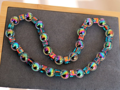 Party rave festival necklace,  holographic beads with Color cube sparkling Glass beads, Holographic, choker, Statement, party, necklace