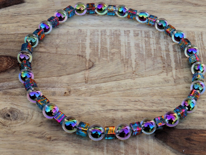 Party rave festival necklace,  holographic beads with Color cube sparkling Glass beads, Holographic, choker, Statement, party, necklace