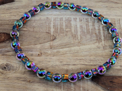 Party rave festival necklace,  holographic beads with Color cube sparkling Glass beads, Holographic, choker, Statement, party, necklace