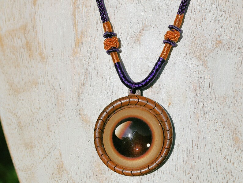 Dragon Eyes necklace, different colors, strength, power, and authority, Wood Cabochon, personal empowerment and self-assurance