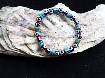 Round Handmade Evil Eye Lampwork Beads, Blue with Electroplate Glass, Round with Evil Eye Pattern, gold color. protecting the wearer