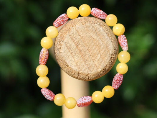 Yellow Chalcedony Jade combined Wonderful Rare Tibetan Dragon Vein Agate Dzi Cut Beads. Nepalese & Tibetan. your taste and style
