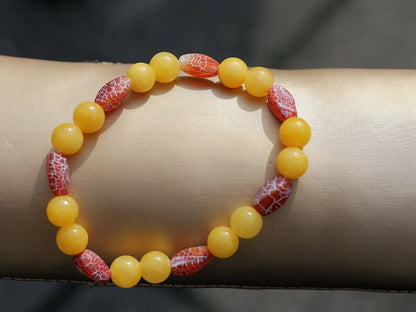 Yellow Chalcedony Jade combined Wonderful Rare Tibetan Dragon Vein Agate Dzi Cut Beads. Nepalese & Tibetan. your taste and style