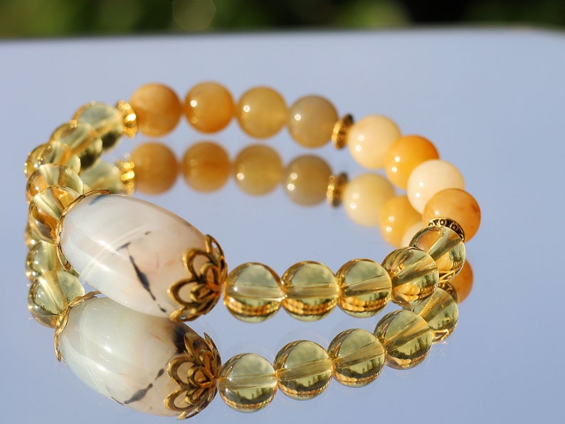 Exceptional Natural Citrine / Natural Yellow Aventurine with Agate Big Drum Bead,  Embrace the uplifting energy of this gemstone
